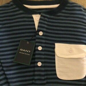 NWT Gant by Michael Bastian Navy and White Striped Henley Shirt size M